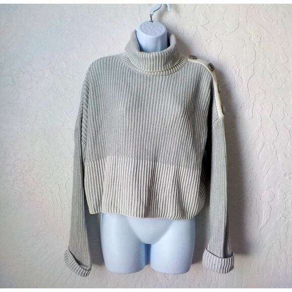 Express Turtle Neck Cropped Sweater Women XS Gray Cable Knit Colorblock Cotton - Picture 1 of 9